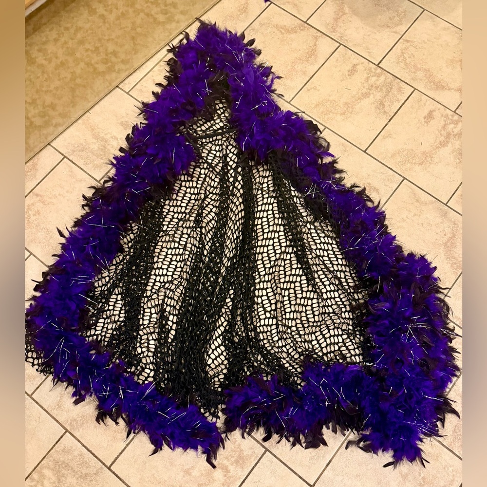 Purple, Black, Silver Feathered Cape